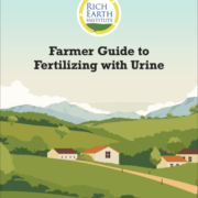 cover of book showing graphic of farm scene and words Farmer Guide to Fertilizing with Urine